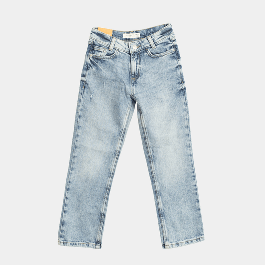 Unisex Straight Fit Washed Denim Jeans – Light Blue - KIDKO