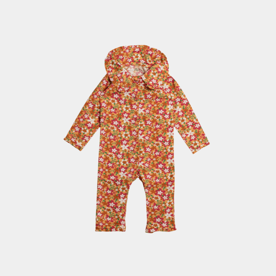 Baby Sleepsuit – Orange Floral Pattern - KIDKO