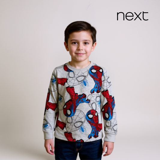 Boys Full Sleeve Spider‑Man Shirt – Gray Graphic