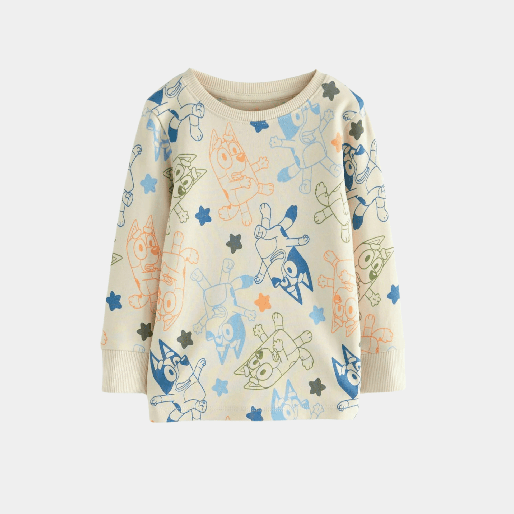 Boys Long Sleeve Bluey T‑Shirt – Off‑White Character Print - KIDKO