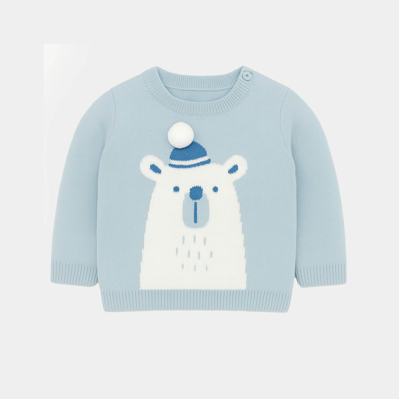 Baby Bear Appliqué Sweater – Sky Blue - KIDKO