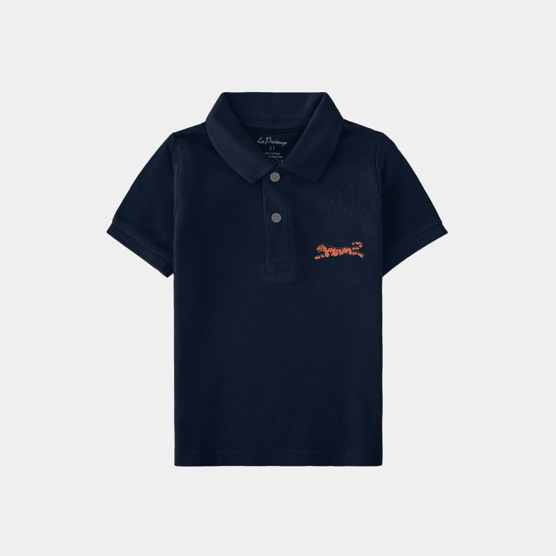 Boys Navy Blue Polo Shirt - Leopard - KIDKO