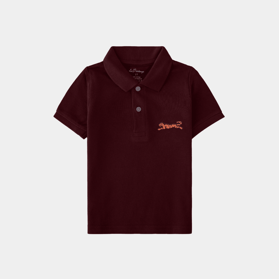 Boys Mehroon Polo Shirt - Leopard - KIDKO