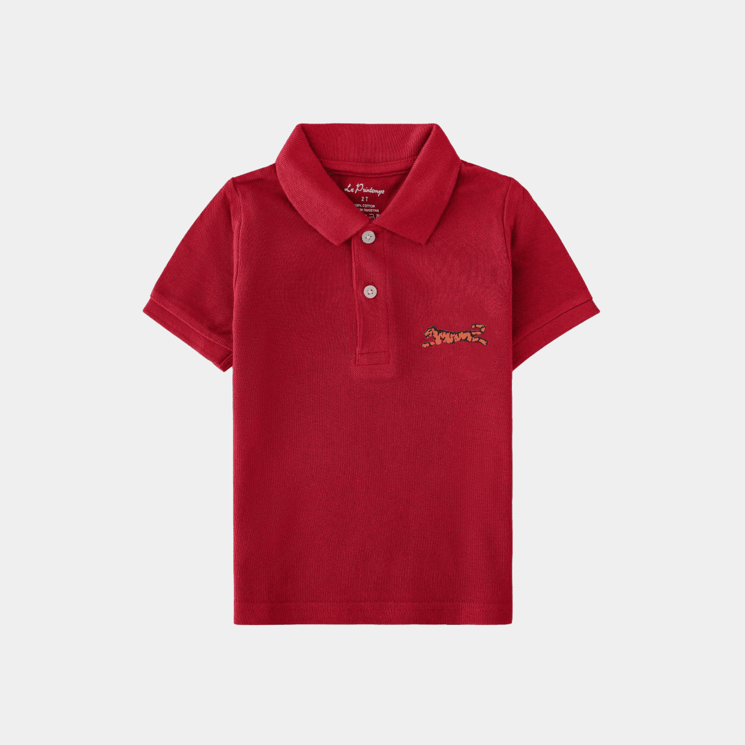 Boys Red Polo Polo Shirt - Leopard - KIDKO