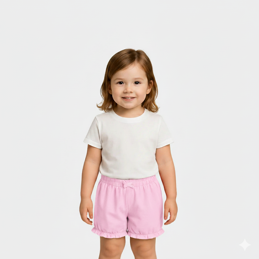 Baby Girls Cotton Shorts - Light Pink Color
