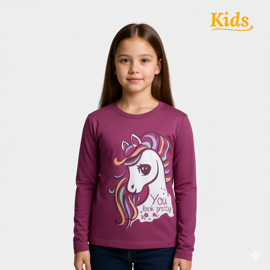 Full-Sleeves Unicorn Print Shirt – “You Look Pretty” Design