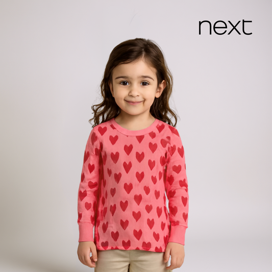 Girls’ Organic Cotton Sweatshirt – Pink with Hearts Print