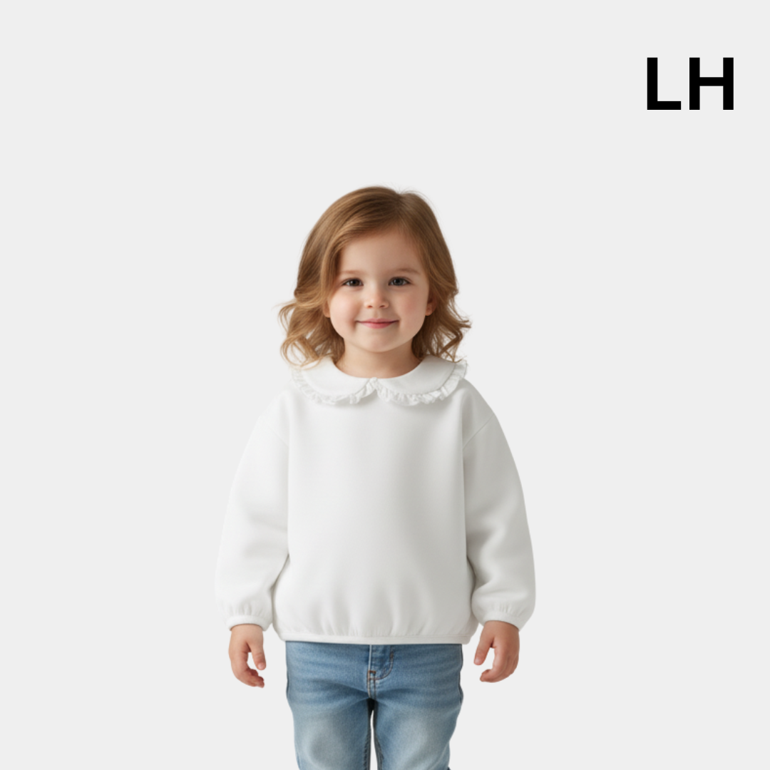 Girls Soft White Ruffle Collar Sweatshirt