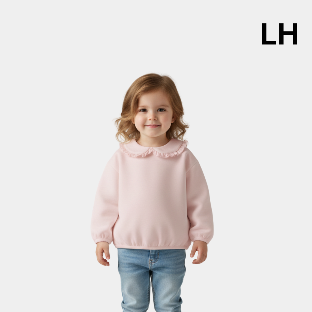 Girls Soft Pink Ruffle Collar Sweatshirt