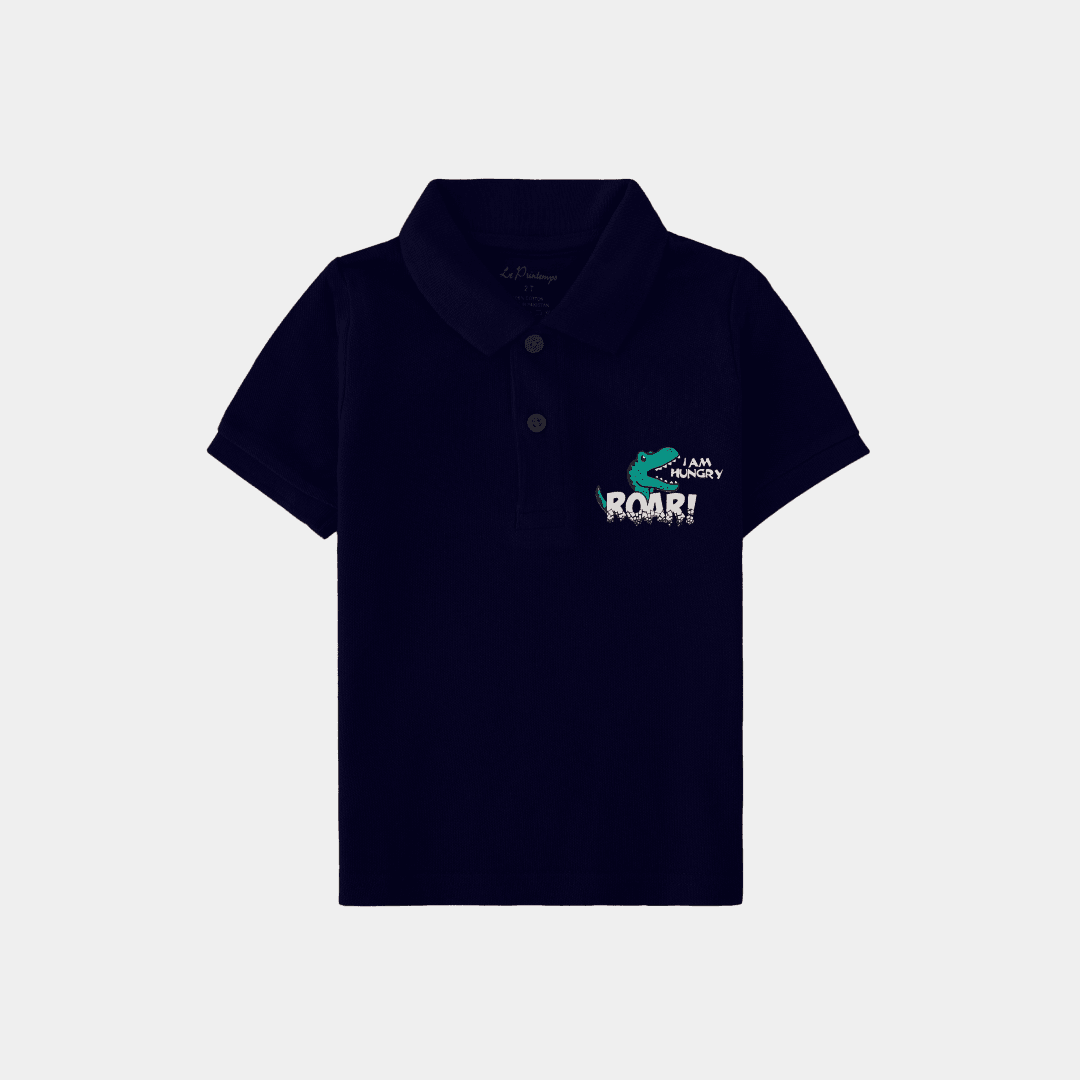 Boys Navy Blue Polo Shirt - Roar Print - KIDKO