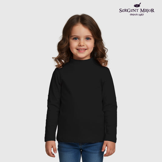 Girls Long Sleeve Mock Neck T-Shirt – Black
