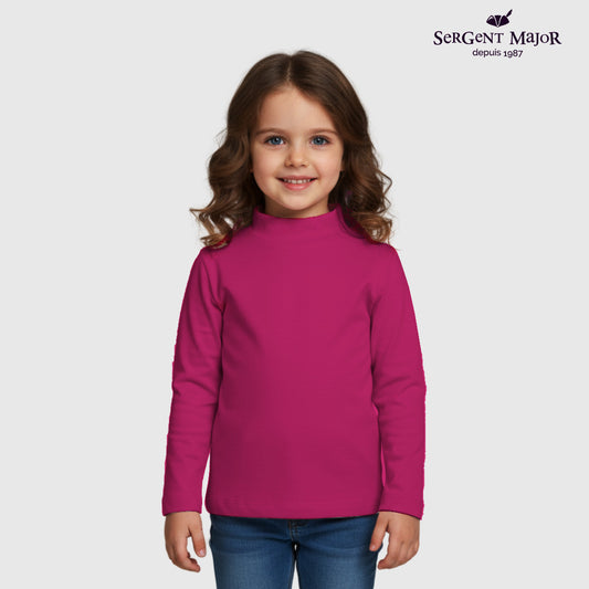 Girls Long Sleeve Mock Neck T-Shirt – Dark Pink