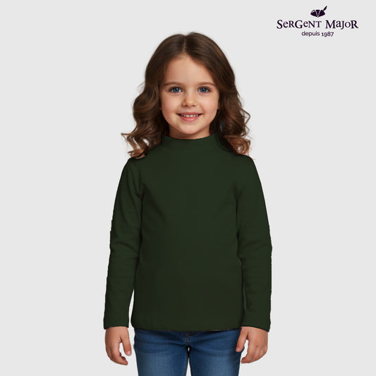 Girls Long Sleeve Mock Neck T-Shirt – Dark Green