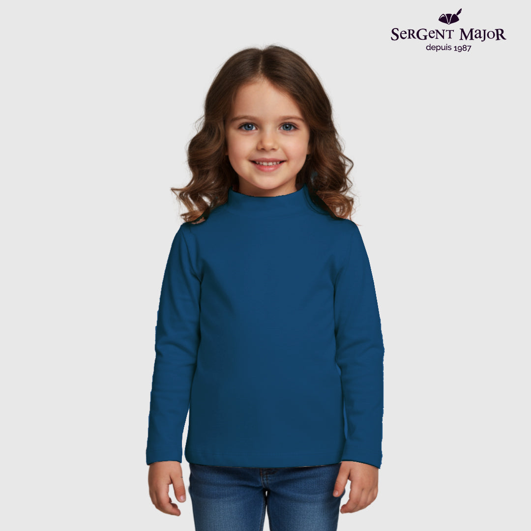 Girls Long Sleeve Mock Neck T-Shirt – Blue