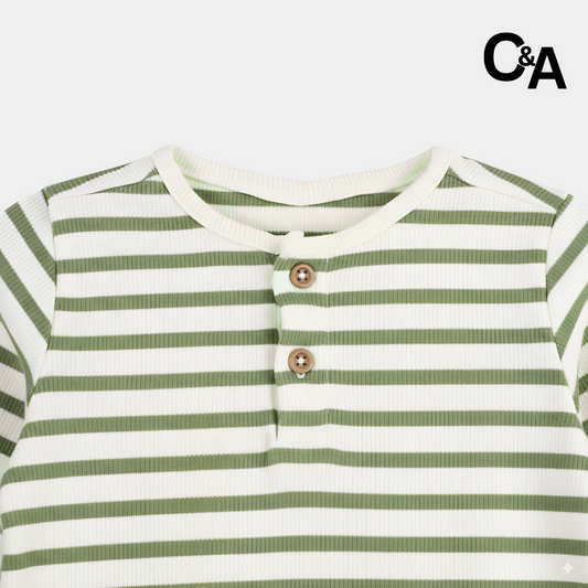 Full Sleeves Green Striped Shirt with Pocket