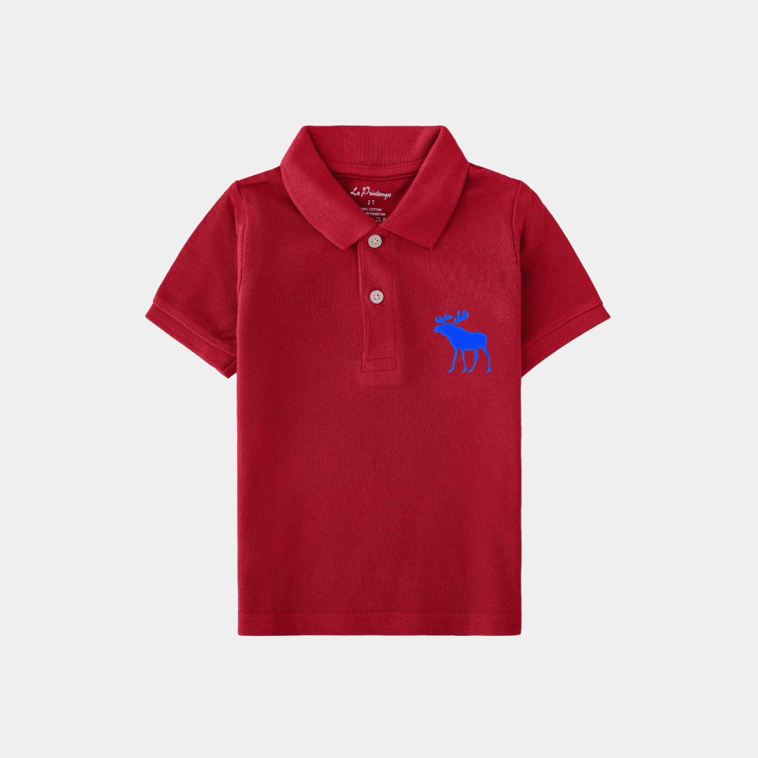 Boys Red Polo Shirt - Reindeer - KIDKO
