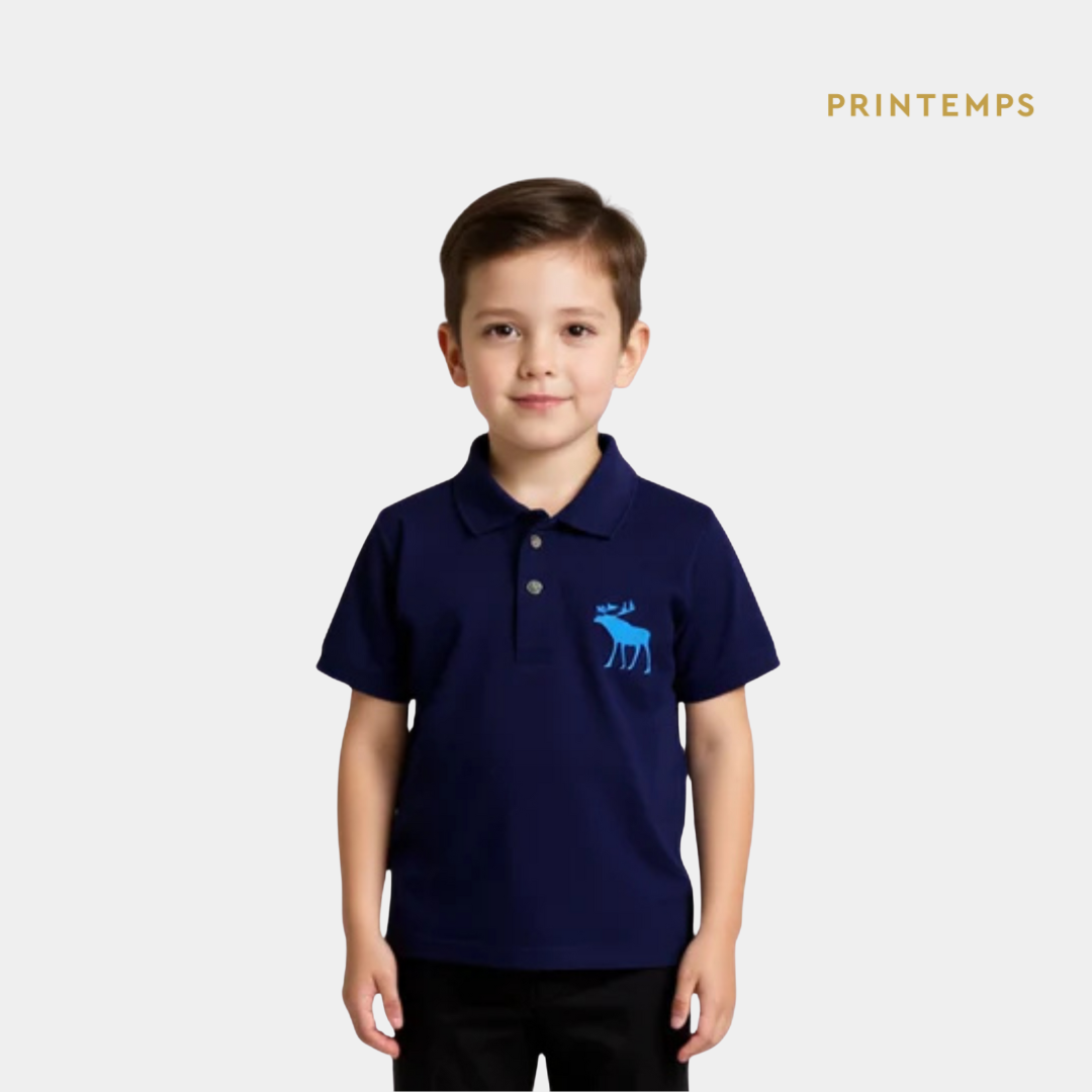 Boys Navy Blue Polo Shirt - Reindeer