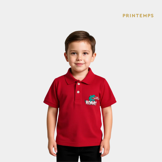Boys Red Polo Shirt - Roar Print