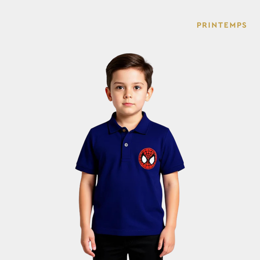 Boys Royal Blue Polo Shirt - Spiderman