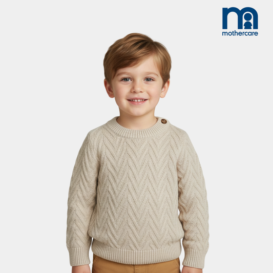 Boys Knitted Wool Sweater – Cream