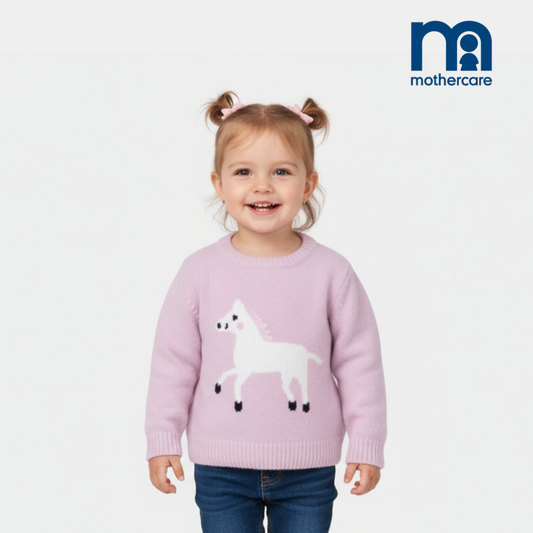 Baby Girl Goat Knit Sweater – Pink