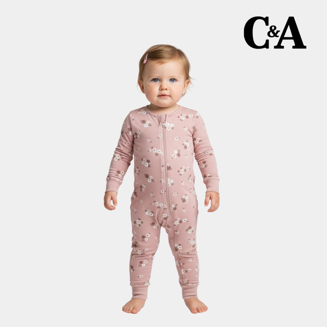 Baby Girls Sleepsuit – Peach Floral Print