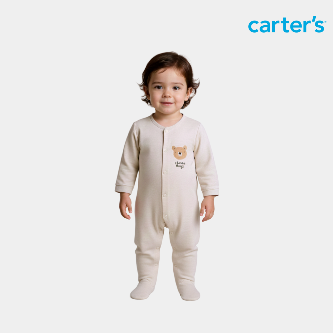 Baby Sleepsuit – Pink‑Shaded Off‑White with Bear Design