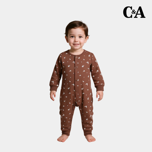 Baby Unisex Sleepsuit – Dark Maroon Printed Design