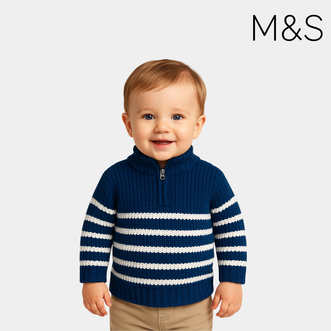 Boys Half-Zip Sweater - Royal Blue with White Stripes