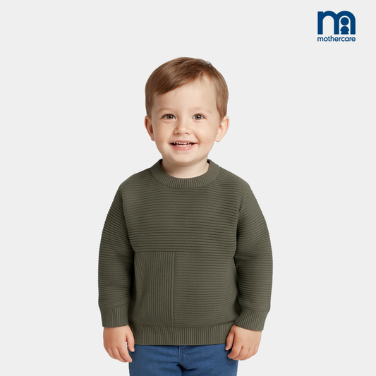 Boys Knitted Cotton Sweater – Olive Green