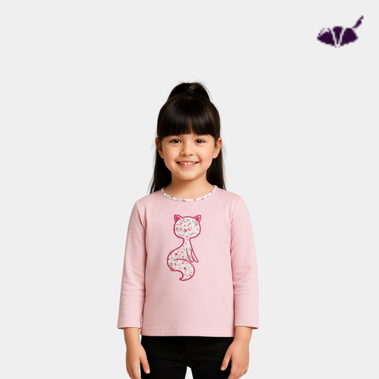 Girls Full Sleeves Pink Cat Print Shirt – Soft & Stylish
