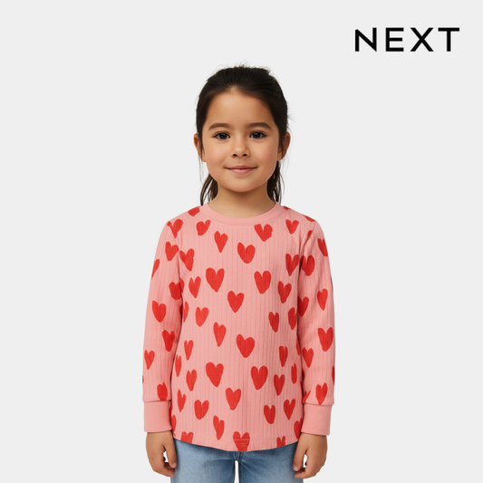 Girls’ Organic Cotton Sweatshirt – Pink with Hearts Print