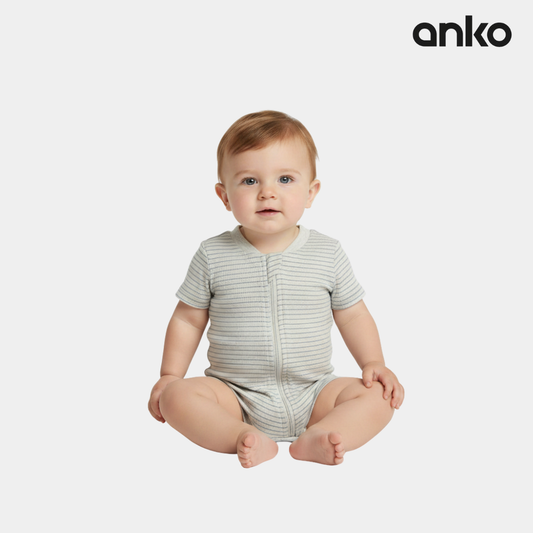 Newborn Striped Bodysuit Pajamas – Gray with Green Lining