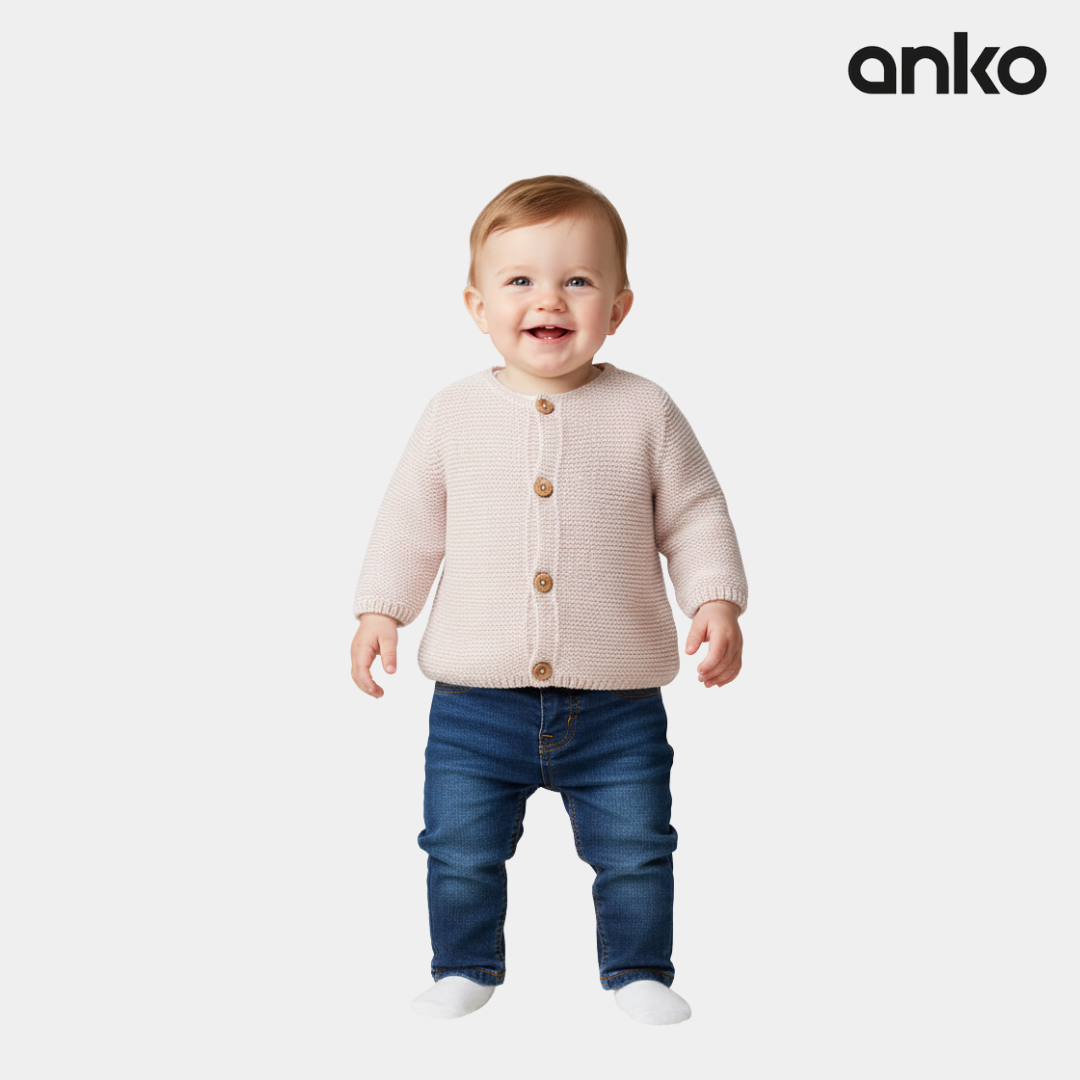 Baby Knitted Cardigan sweater  - baby Pink Color