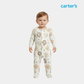 Baby Unisex Sleepsuit – White with Brown Bear Print