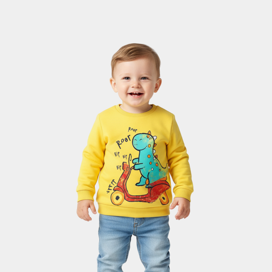 Kids Yellow Dino Scooter Sweatshirt
