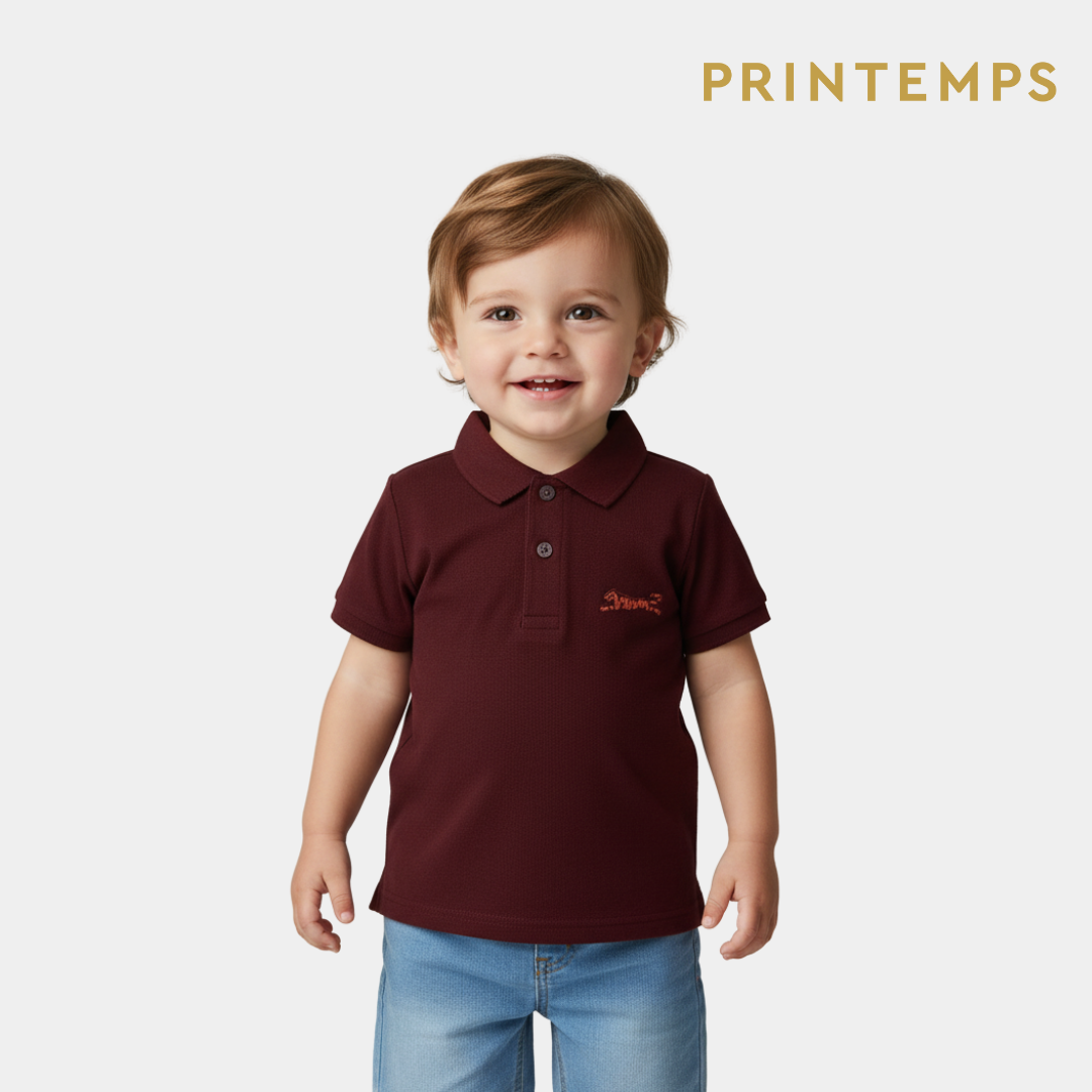 Boys Mehroon Polo Shirt - Leopard