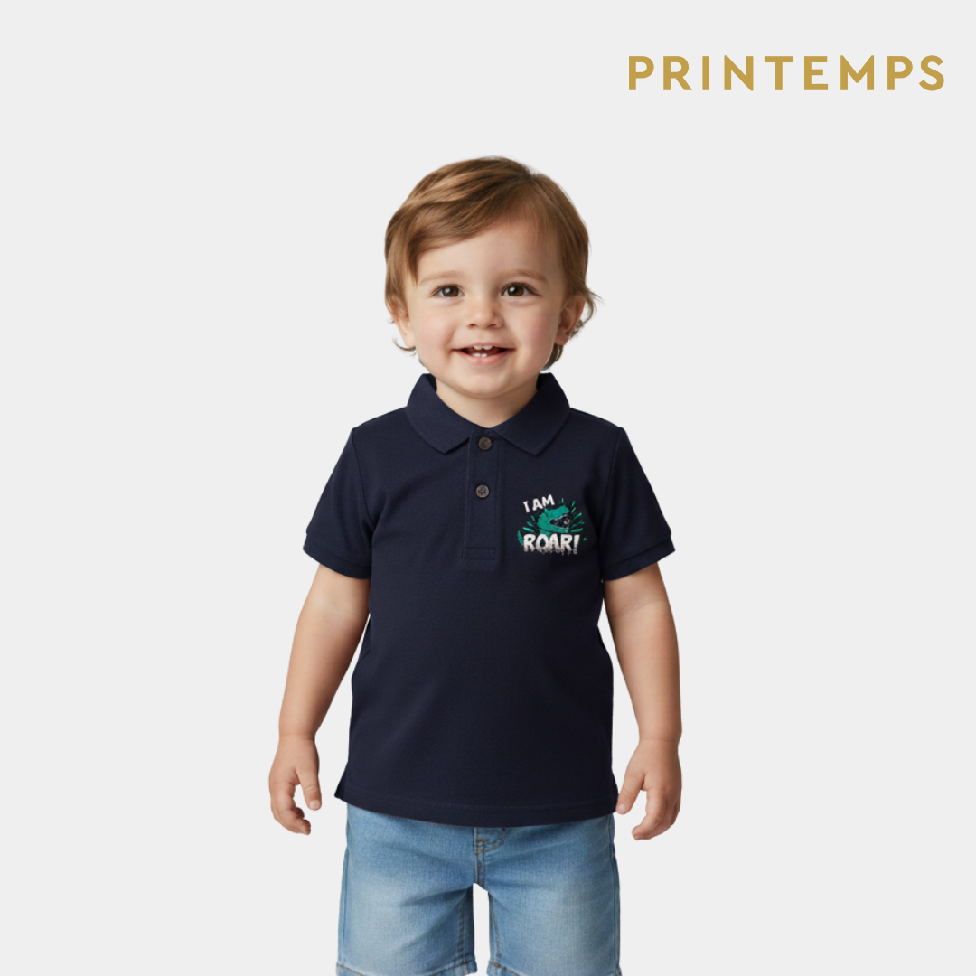 Boys Navy Blue Polo Shirt - Roar Print