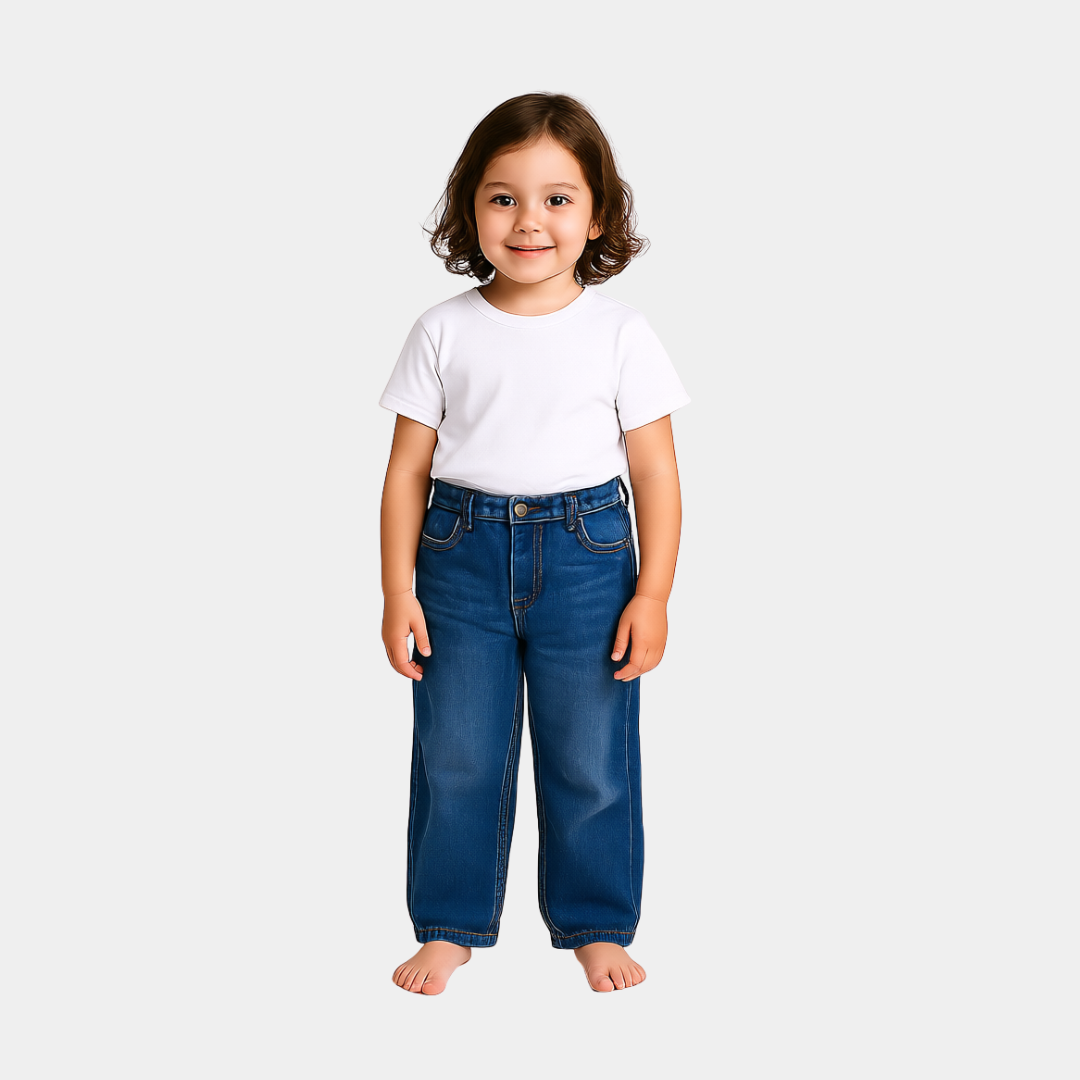 Girls High-Waist Wide-Leg Jeans - Dark Blue