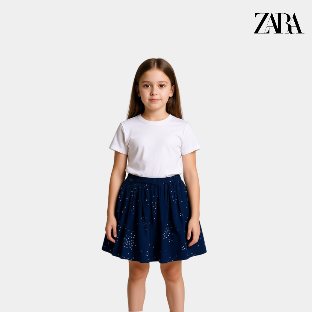 Girls Skirt - Dark Blue with White Tiny Stars