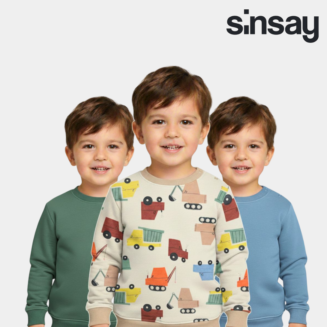Pack Of 3 Boys Sweatshirt– Green, Blue & Beige Truck Print