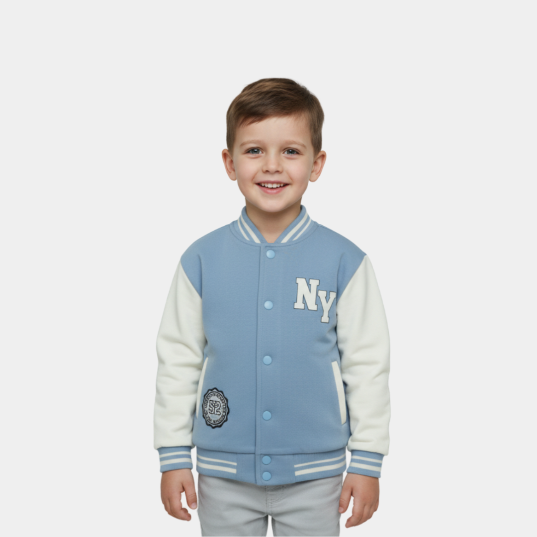NY Varsity Jacket for Boys – Light Blue & White Winter Jacket