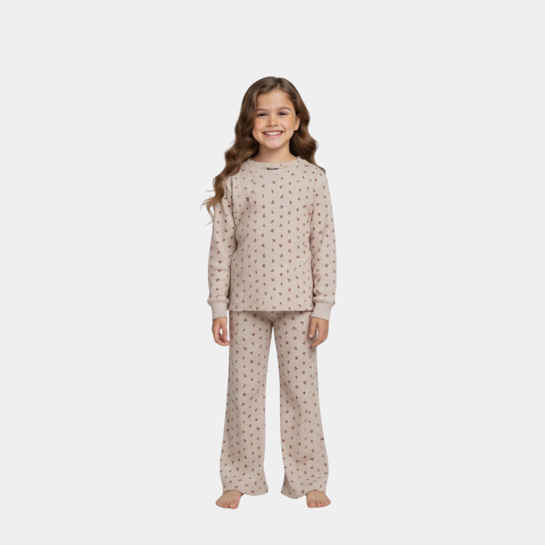Soft Beige Printed NIght Suit for Girls