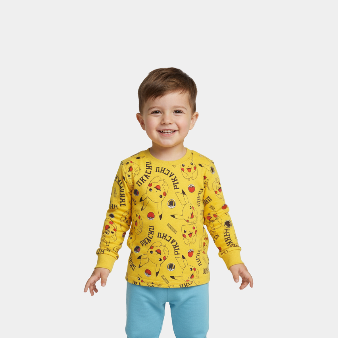Boys Full Sleeve Shirt – Yellow Pikachu Pokémon Print