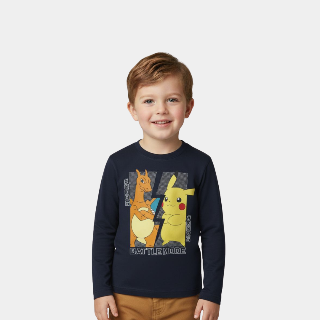 Navy Blue Pokémon Battle Mode Shirt for Boys