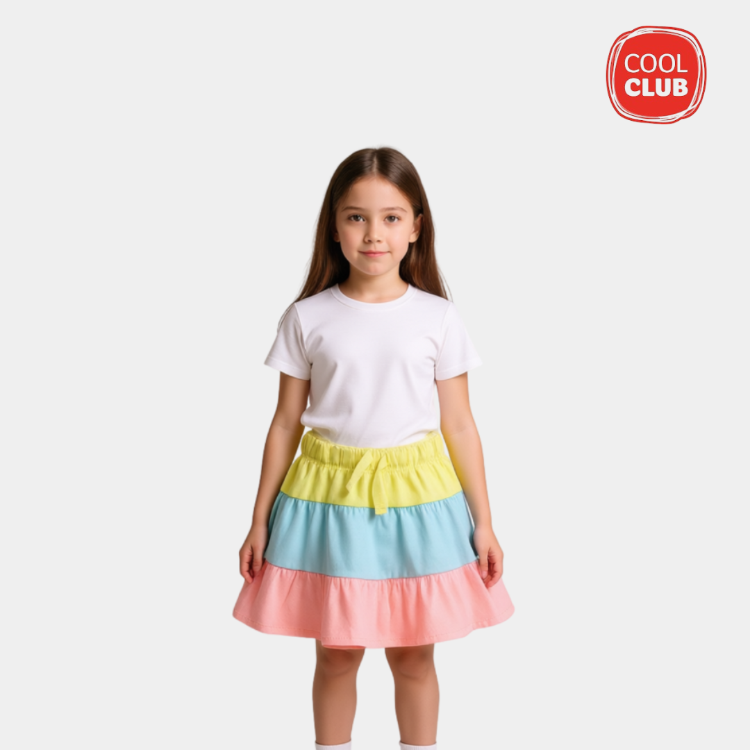 Toddler Girls Ruffle Skirt - Yellow Blue Pink Color