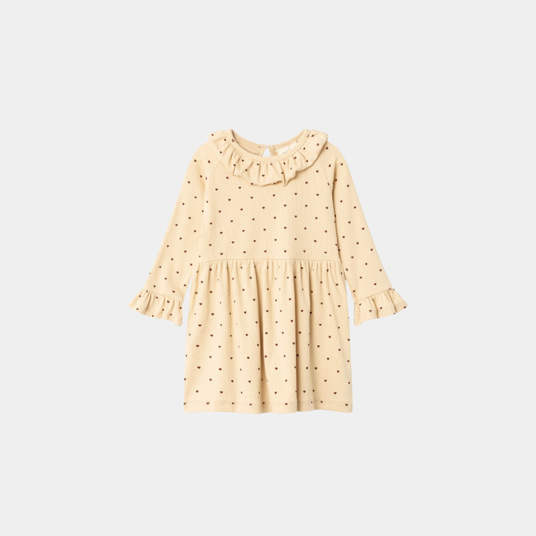 Girl Long Sleeve Collar Dress – Heart Print