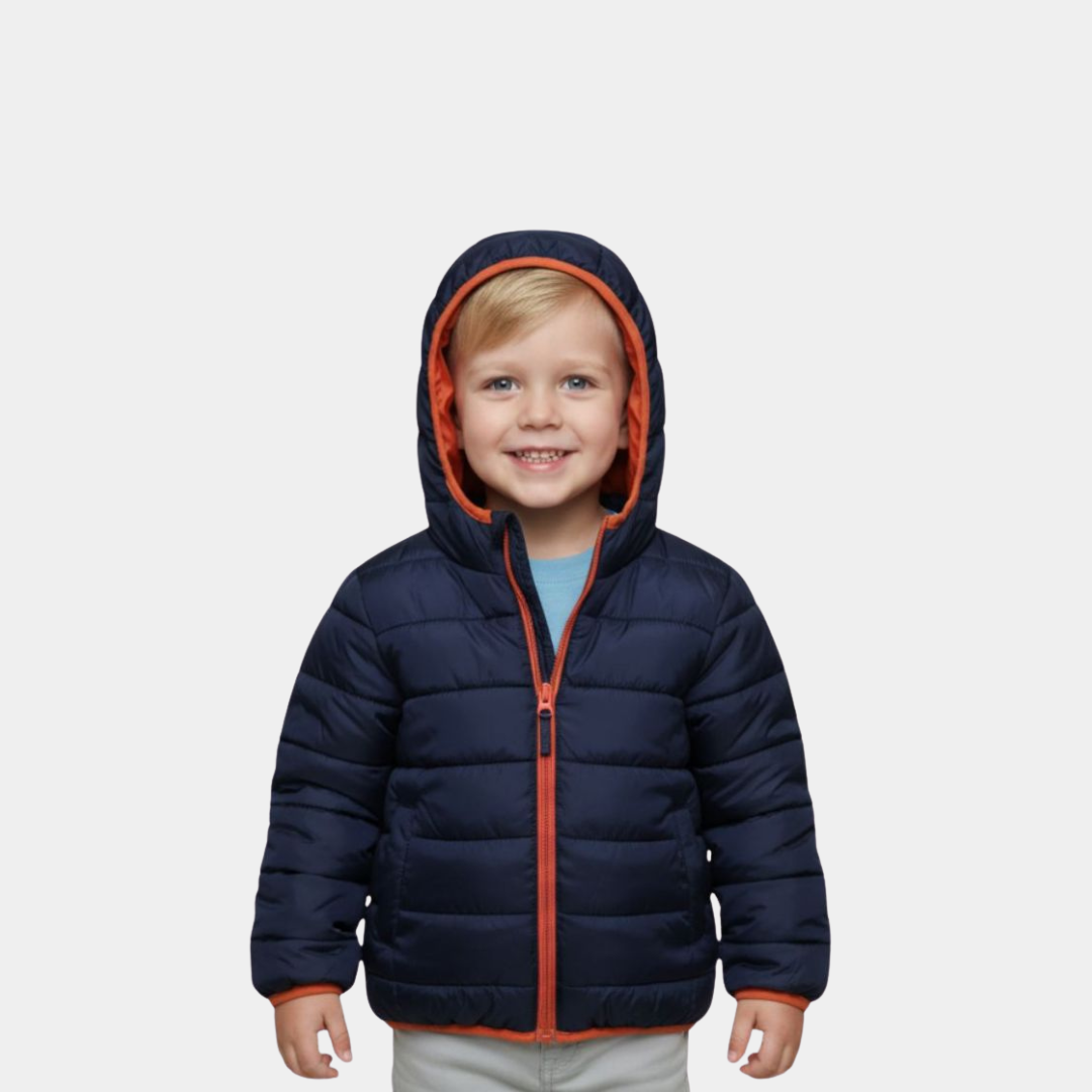 Boy Puffer Jacket – Navy & Orange