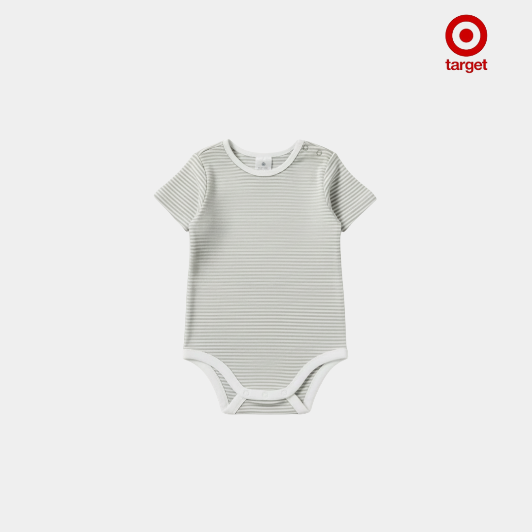 Baby Organic Cotton Bodysuit – White & Gray Stripes
