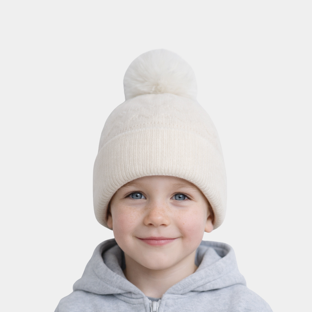 Off-White Woolen Cap with Cloth-Like Inner Material